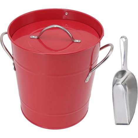 Seau à glace rond avec pelle à glace, en tôle galvanisée, bac à glace pour bière, idéal pour le bar et la maison (rouge).