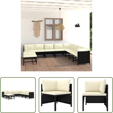 vidaXL Garten Lounge Set -  9-tlg. Garten-Lounge-Set mit Kissen Poly Rattan Schwarz (1/5)
