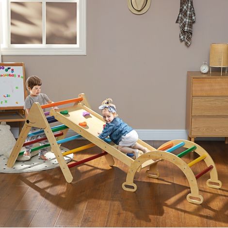 Aire de jeux 5-en-1 178x64,5x63 cm en bois multicolore, gain de place pour chambre enfant FloraGrace (1/5)
