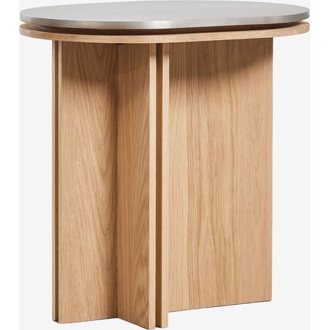 SKLUM Ovaler Beistelltisch 50x35 cm aus Eichenfurnier und Edelstahl Lindina Braun Eiche (1/5)