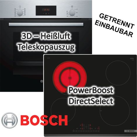 HERDSET Bosch Einbau-Backofen mit Glaskeramikkochfeld autark 60 cm Teleskopauszug NEU
