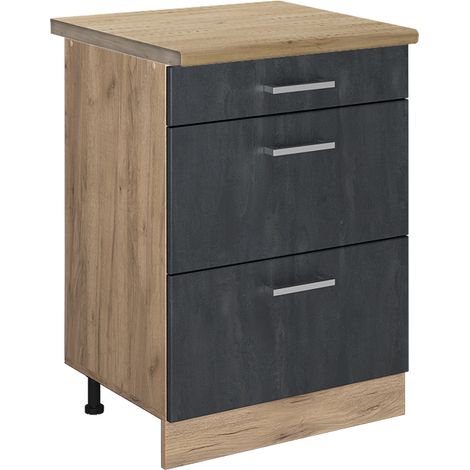 Mobiletto base per cucina R-Line, Calcestruzzo nero, 60 cm PL Rovere, Vicco (1/4)