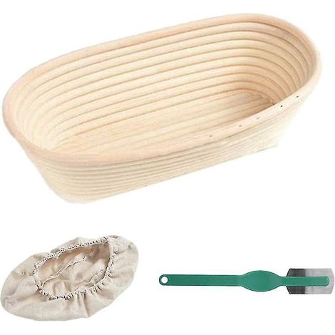 Ovaler Rattan-Gärkorb für Brotteig mit Stoffdeckel und Schaber – 15 x 8 x 5 cm
