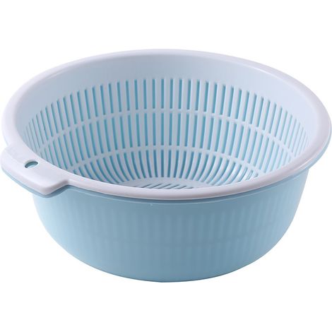 Panier de lavage de cuisine multifonctionnel épais, égouttoir à Double couche de grande capacité pour fruits, légumes et riz M (1/5)