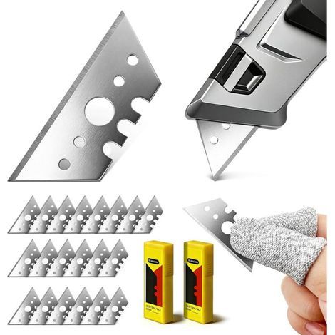 Lame de Cutter Trapezoïdales 52mm - Confezione da 20 Universal Lame Cutter Trapeze pour Rechange Art Couteau, Ideale per Découpe de Tapis, Carton et Matériaux Divers con 2 Doigtiers Résistants aux Cou (1/5)