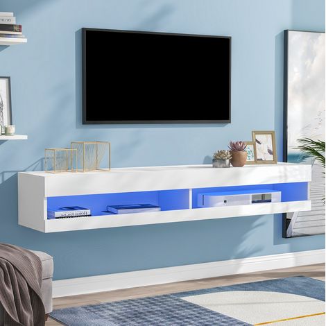 Mobile TV LED 140x40x30,5 cm in MDF bianco con vani portaoggetti FloraGrace (1/5)