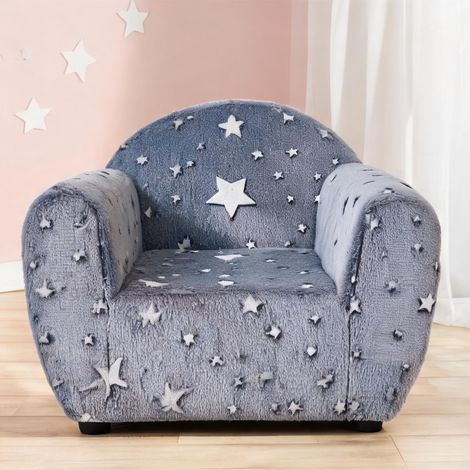 Fauteuil enfant velours gris motif étoilé phosphorescent (1/5)