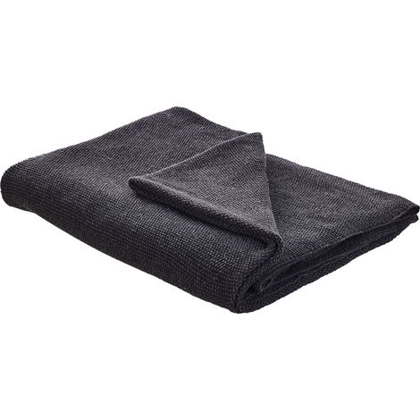 Couverture Tricotée en Coton Gris Foncé 130 x 180 Douce et Confortable au Style Scandinave Beliani (1/5)