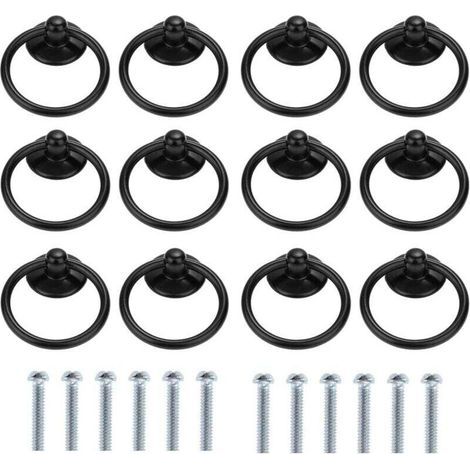 Lot de 12 poignées rondes pour tiroir ou armoire - Style vintage - Trou unique - Noir (1/5)