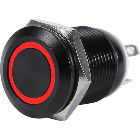 Momentary push-button car switch with LED illumination, 12 mm, black housing, 2 A (1/5)