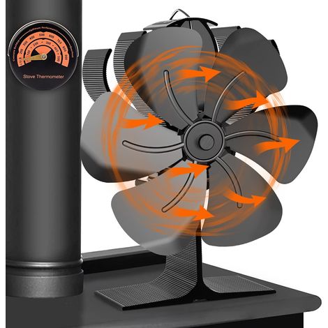 Ventilateur Poele à Bois, 6 Lames Ventilateur de Cheminée Alimenté à la Chaleur Ventilateur de pour cheminée avec Poele Thermomètre pour Poêle à Bois, Cheminée, Gaz, Bûches, Poele a Granule (1/5)