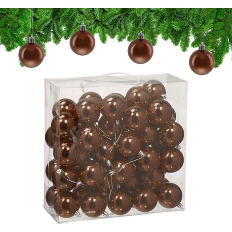 Relaxdays Palline di Natale, Set da 50 Palle Albero, Addobbi Natalizi, ∅ 6 cm, Sfere in Plastica Lucida, Marrone
