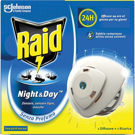 ANTIZANZARE ELETTRICO AD EMANAZIONE 'NOTTE/GIORNO' con 1 ricarica liquida - RAID