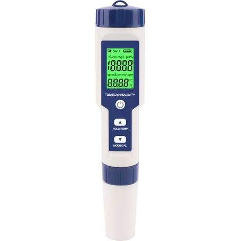 Testeur De Sel De Piscine, Testeur De Sel D'Eau De Mer Numérique 5 En 1, Kit De Test étanche Ip67 (1/5)