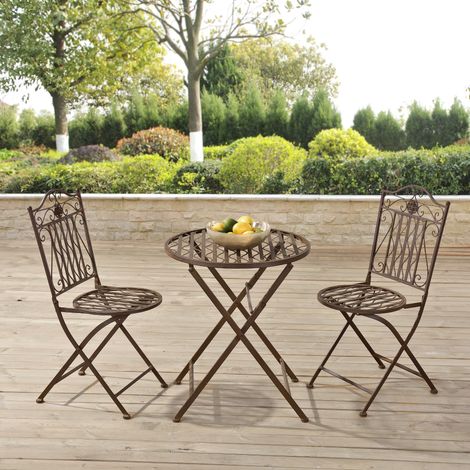 Set Bistro Biella - 71 x 60 cm - 3-piezas - Metal - Marrón [en.casa]® (1/5)