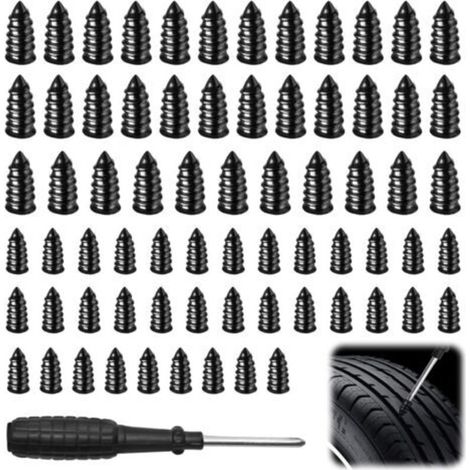 Bardusch Lot de 100 vis pour pneus - Kit de réparation sous vide avec tournevis - Clous en caoutchouc - Auto-service rapide pour vélo, voiture, moto, camion (1/4)
