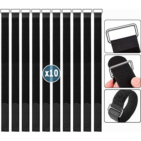 Sangles Scratch Velcr 50 cm, Attache 10 Pcs, Réutilisable Serre Cable Auto-agrippant, Câble en Nylon Réglables Noir cm x 2 pièces (1/5)