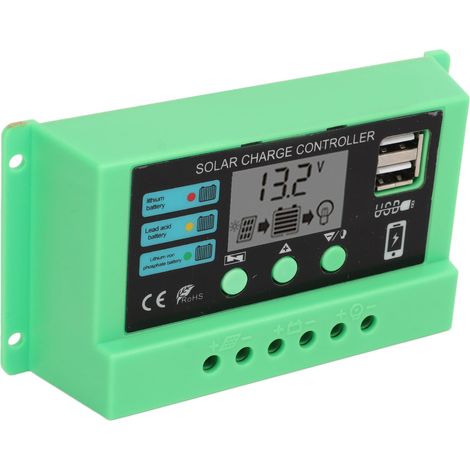 10A 12V/24V PWM-Solarladeregler mit einstellbarem LCD-Display, grünes Gehäuse (1/5)