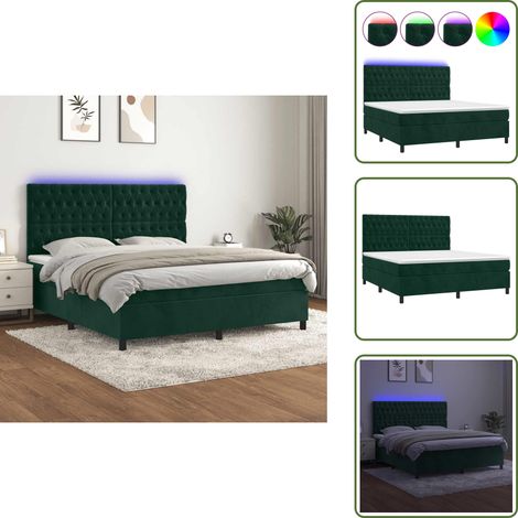 The Living Store Boxspringbett mit Matratze & LED Dunkelgrün 180x200 cm Samt - Matratze (1/5)