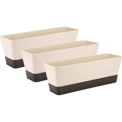 Skelang Rectangular Planter Box, 12" Rectangular Plastic Flower Pot, Outdoor Balcony Planters for Succulents, Flowers, African Violets, Set of 3 (1/5)