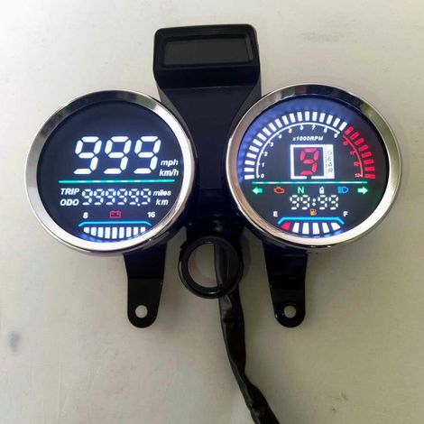 Modified dashboard for Suzuki GN125 cruiser motorcycle with electronic tachometer with self-test and LED odometer. (1/5)