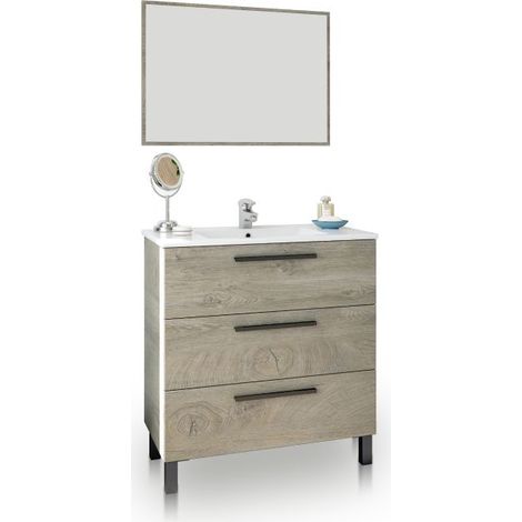 Mueble de baño de 3 cajones y espejo 45x80 cm Sense Roble Alaska (ancho) x 86cm (alto) (1/5)