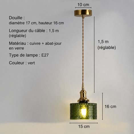 Suspension Verre Modèle D abat-jour vert foncé avec rosace en cuivre Sans ampoule 23 × 23 × 20 cm 1 kg – Livraison gratuite