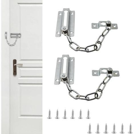 Chaîne de sécurité en acier inoxydable,2 pièces Verrou à Chaîne de Porte avec Vis,Verrou à Chaîne de Porte,Verrou à Chaîne Anti-vol pour Haison,Hôtel,Portes Intérieures et Fenêtre (1/5)