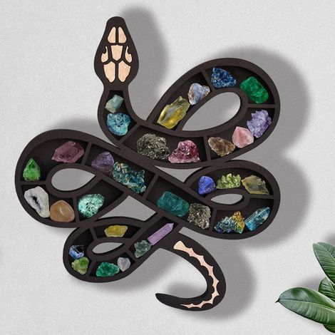 Support Murale En Bois Forme Serpent - Porte-Cristaux Décoratif - Pour Huiles Essentielles Et Objets Décoratifs - 1 Pièce