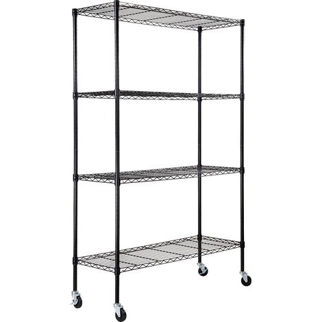 Étagère de rangement avec roulettes, 4 niveaux réglables, étagère de garage robuste, capacité 317 kg, organisateur en métal, grille métallique pour cuisine, garde-manger, sous-sol, salle de bain (1/5)