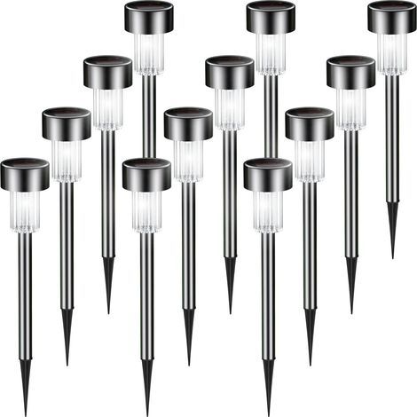 【12pcs】Stainless steel solar lawn lights, warm white light (1/5)