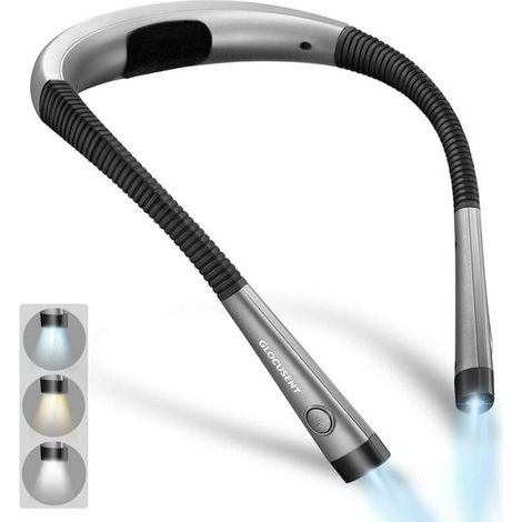 Wiederaufladbare Glocusent Nackenleselampe, Bettleselampe, 3 Farben, 6 Helligkeitsstufen, klappbare Arme, lange Akkulaufzeit, ideal zum Lesen, Stricken und Reparieren [C (1/5)
