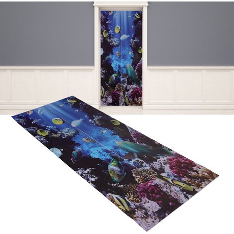 Autocollant Door Sticker 2 unités, décor PVC 3D effet frotté waterproof, motif Monde Sous-Marin, dimensions 38.5x200cm (1/5)