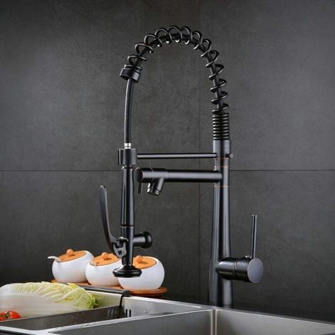 Ineasicer Noir Robinet Cuisine avec Douchette Extractible 2 Fonctions Bec pivotant à 360° Robinetterie à Ressort en Laiton Mitigeur évier (1/4)