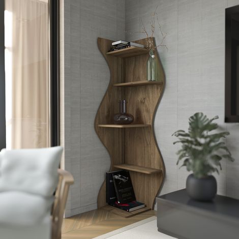 Nila Bibliothèque 180 cm 5 niveaux Design Géométrique (Noyer)