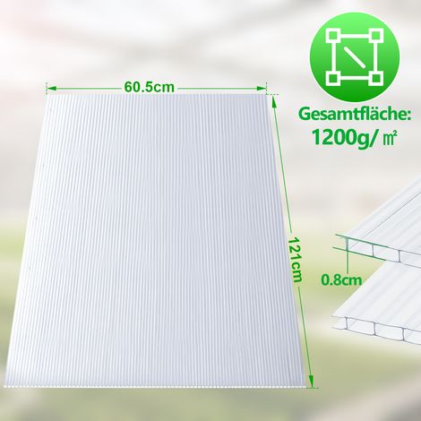 Wolketon 10 Pcs Doppelstegplatte Hohlkammerstegplatten 60,5 x 121 cm 8mm UV-beständig Für Gewächshaus Gartenbau Carports transparente (1/4)