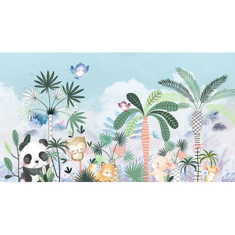Papier peint panoramique Enfants - Animaux de la Jungle - 130 cm x 72 cm (1/2)