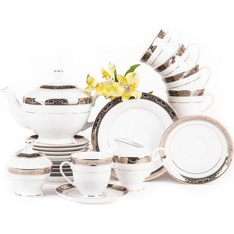 KONSIMO CONTE Teeservice für 6 Personen (15tlg.) Porzellan, Weiß/Silber/Gold (1/2)