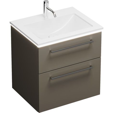 Vasque Burg Eqio Mineral Cast + meuble sous-vasque en mélamine 636 x 620 x 490 mm gris brillant GRP95