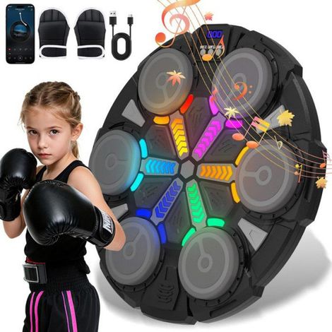 Machine De Boxe Musicale - LED Scoreur Numérique, Bluetooth, 6 Cibles Rondes CD8820 - Vitesse Réglable Effets Lumineux, Gants (1/4)