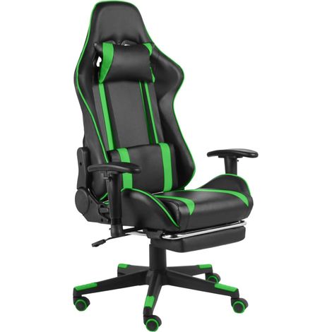 Fauteuil de bureau chaise gaming sur roulettes siège pivotant avec repose-pieds en PVC vert DEC026027