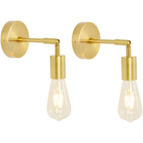 Lot de 2 appliques murales salle de bain en laiton brossé vintage – E27 dimmable – Compatible ampoules Edison et LED – Installation rapide