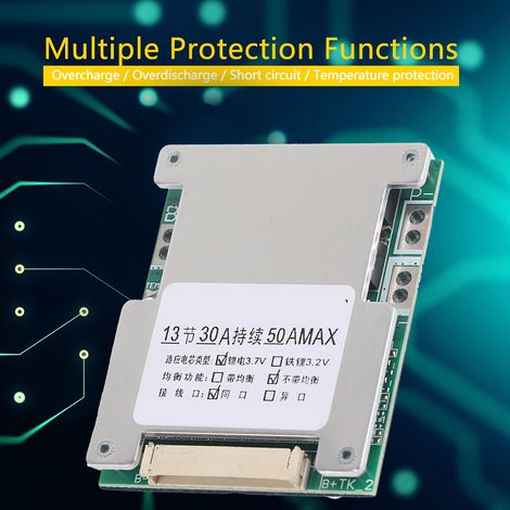 Carte de protection de batterie lithium 13S 30A BMS précise pour charge et décharge circuit PCB (1/5)
