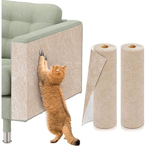 2er-Set selbstklebende Katzenkratzbäume für Sofas, Sofaschoner für Katzen – 30 x 100 cm, Beige – Kratzfeste, individuell zuschneidbare Katzenkratzmatte zum Schutz von Möbeln und Türen (1/5)
