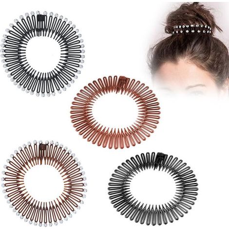 4 Peignes Ressort Élastiques pour Perruque, Bandeau Cheveux en Forme de Nouilles, Accessoire Coiffure, Lot de 4, Noir (1/5)