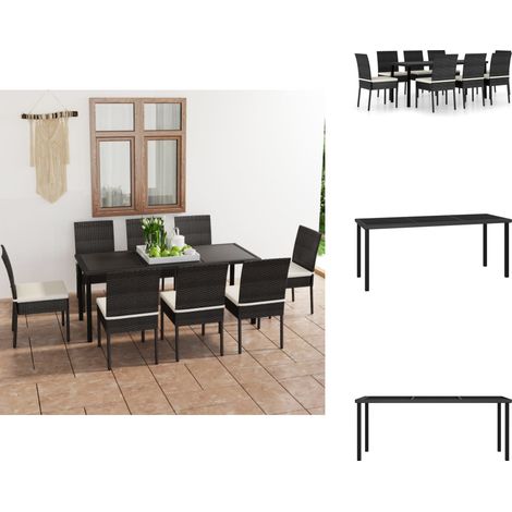 9-tlg. Garten-Essgruppe Poly Rattan Schwarz - Gartengruppe - Esstisch - Gartenstuhl - Outdoormöbel - Rattanmöbel