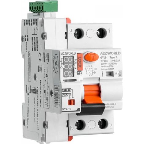 A2ZWORLD RCCB Interruttore Differenziale Riarmo Automatico Tipo F 1P+N 3M 6000A 30mA AC 230V IP20 IEC61008-1 GYL9, Disponibili 16A 25A 32A 40A 63A (16A)