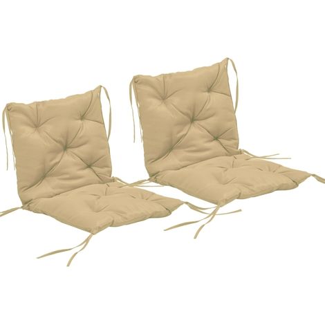Lot de 2 coussins de chaise 98 x 50 x 8 cm kaki avec liens de fixation, polyester (1/5)