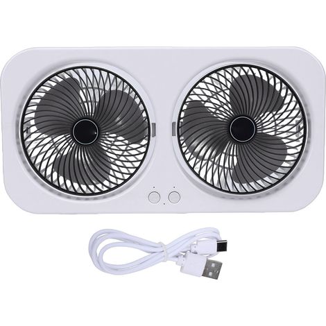 Ventilateur de bureau portable rotatif rechargeable USB silencieux, double tête, pour chambre, bureau ou dortoir. (1/5)