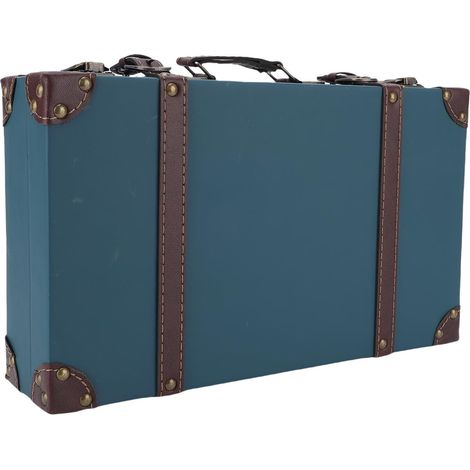 Vintage Suitcase in Composite Wood and PU Leather, Decorative Trunk with Brass Hardware and Corner Rivets for Display and Storage (1/5)